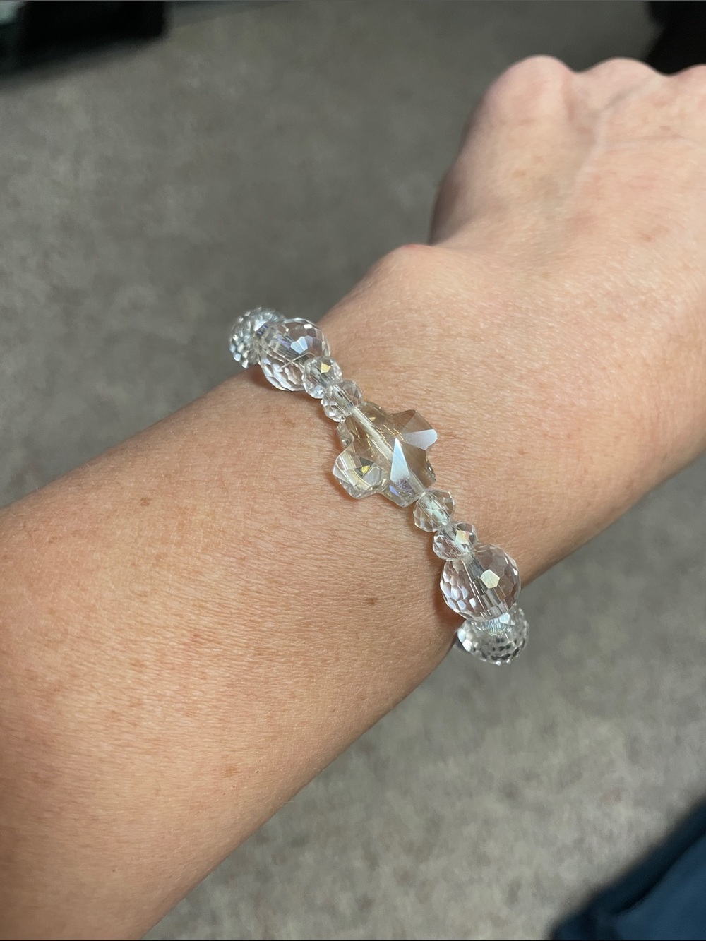 Austrian crystal cross/Bead Stretch Bracelet -